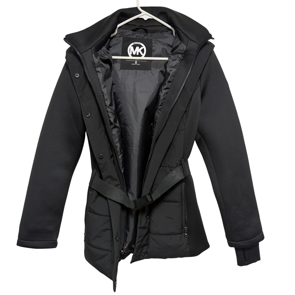 Michael‎ Kors Black Puffer Belted Hooded Winter Jacket Women Size S